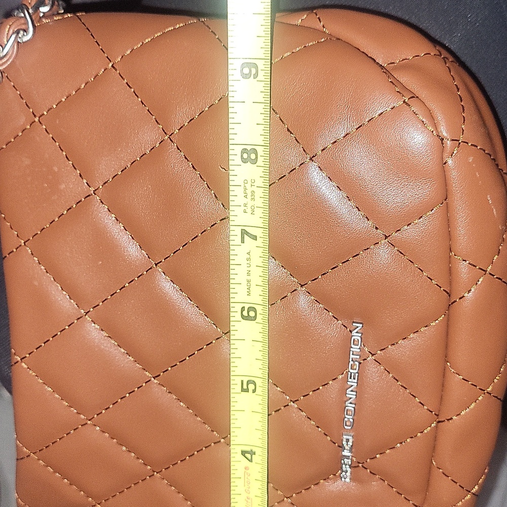 French Connection Quilted Brown Shoulder Bag with Silver Chain - Picture 6 of 7